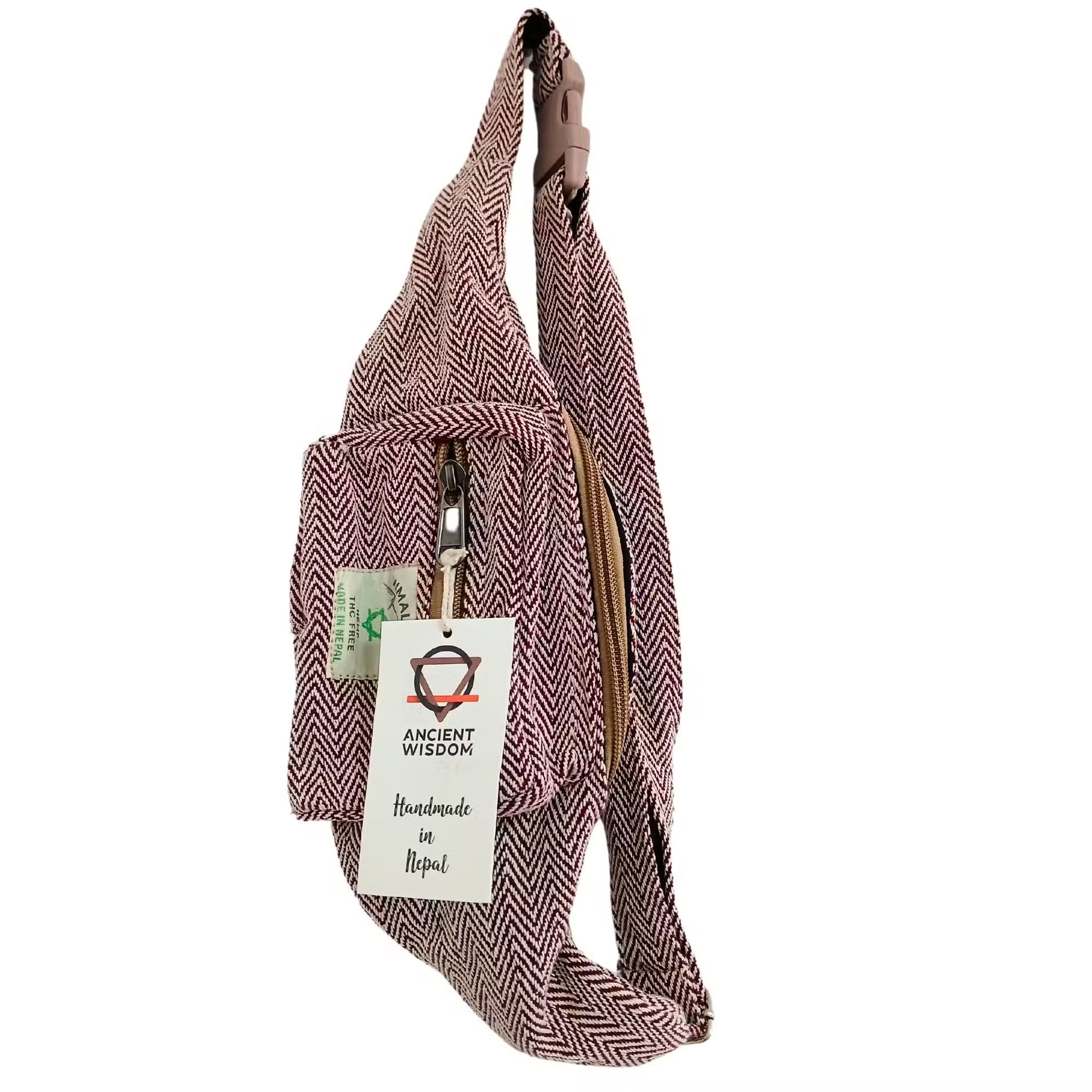 Cotton Hemp Style Belt (Fanny) Bag - Wine